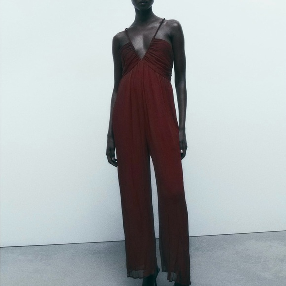 NWT Zara Burgundy Cross Back Jumpsuit - Picture 5 of 7